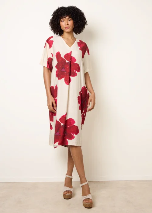 Blue Vanilla Red Floral Print Diamante Detailed Dress - M/L Image 2