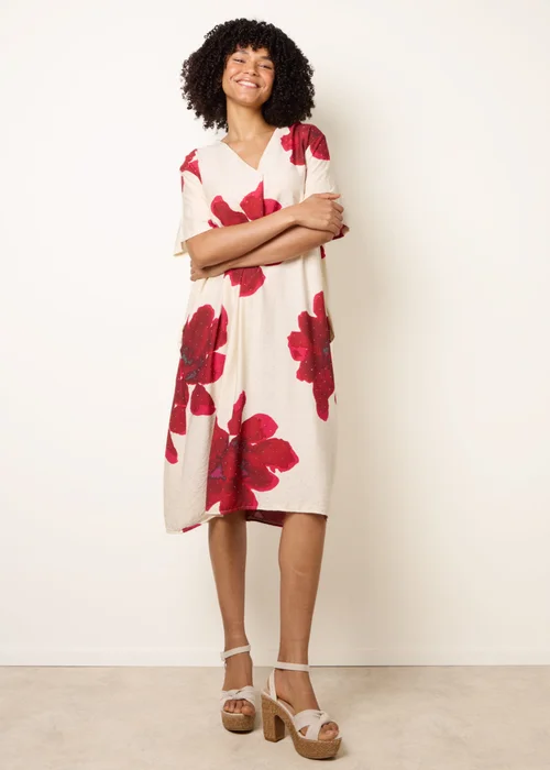 Blue Vanilla Red Floral Print Diamante Detailed Dress - M/L Image 1