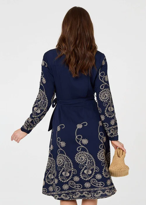 Izabel London Navy Embroidered Long Sleeve Shirt Midi Dress - 8 Image 2