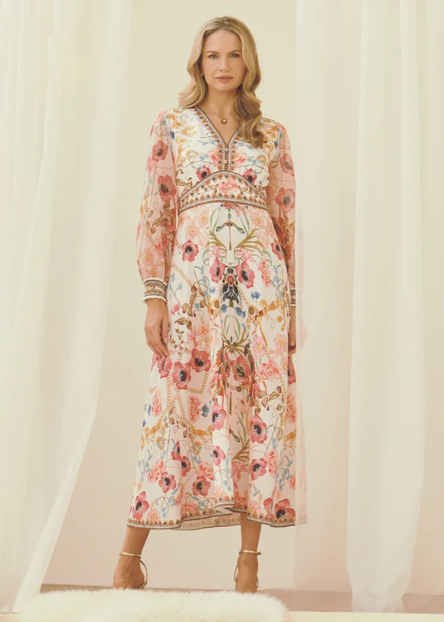 Izabel London Pink Floral Border Print V-Neck Maxi Dress