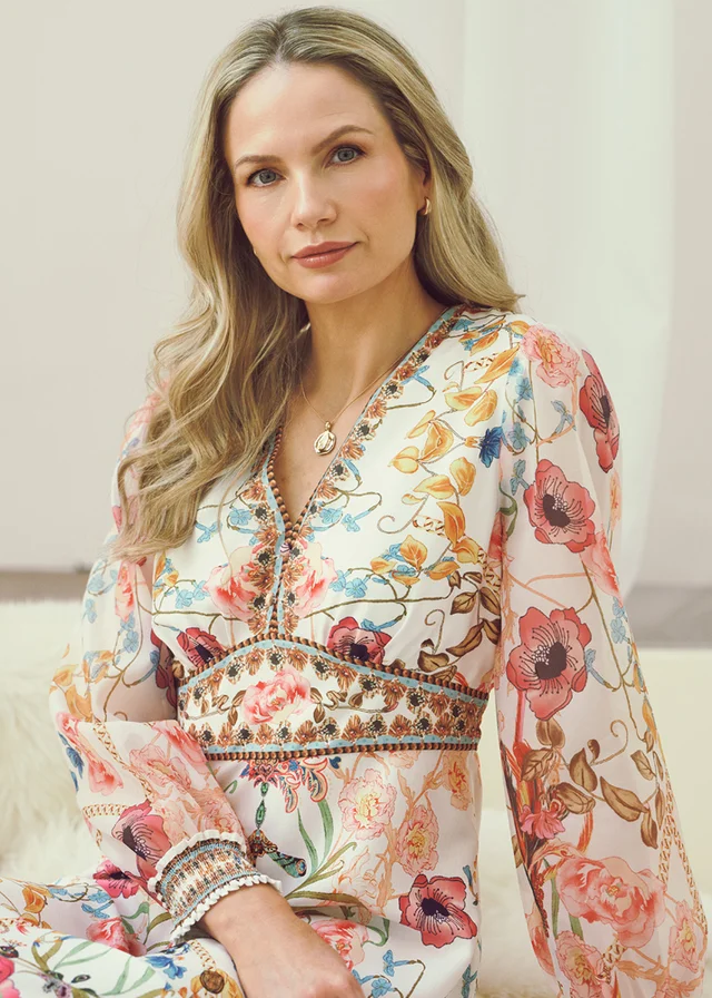 Izabel London Pink Floral Border Print V-Neck Maxi Dress