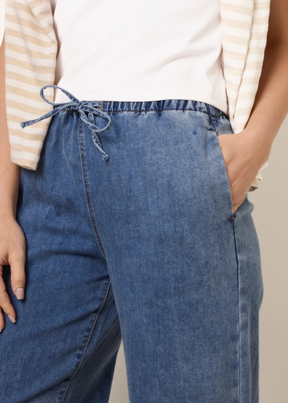 Blue Vanilla Blue Draw String Wide Leg Denim Trousers - L Image 4