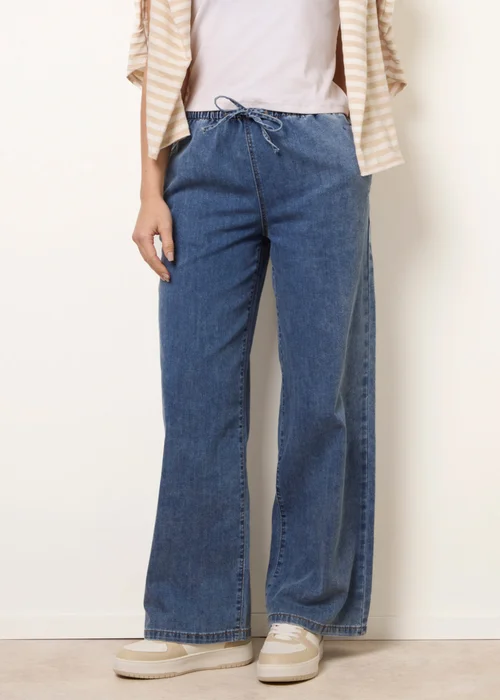 Blue Vanilla Blue Draw String Wide Leg Denim Trousers - L Image 1