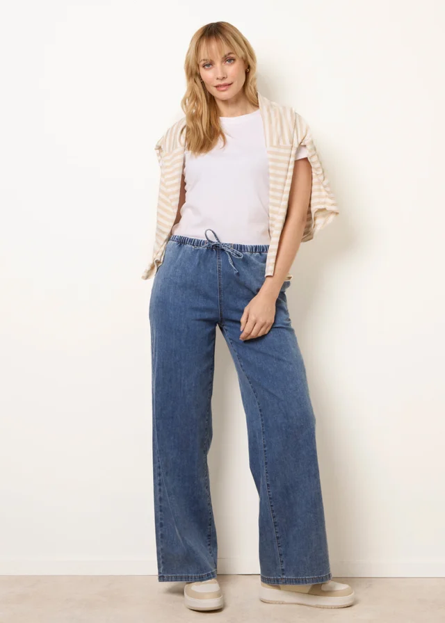 Blue Vanilla Blue Draw String Wide Leg Denim Trousers