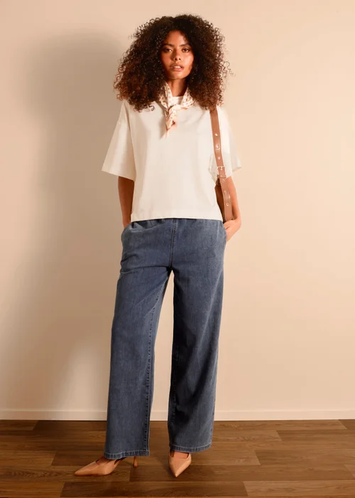 Blue Vanilla Blue Draw String Wide Leg Denim Trousers - L Image 1