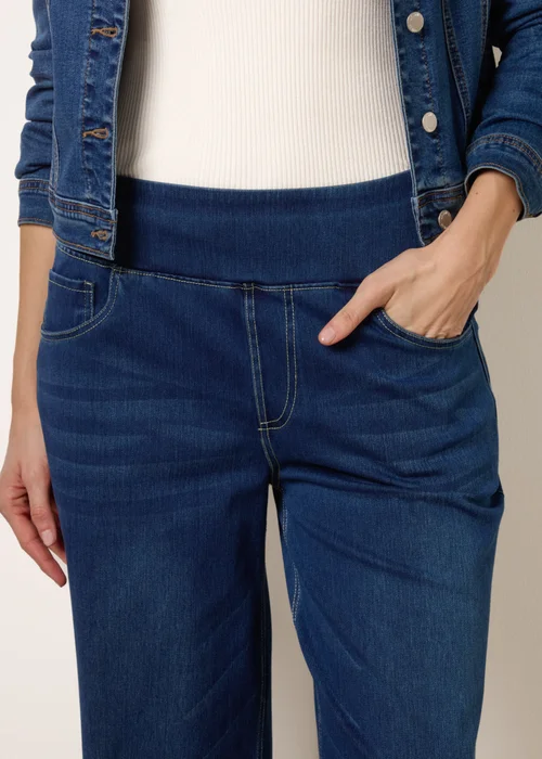 Blue Vanilla Navy Multi Stretch Deep Waistband Trousers - L Image 3