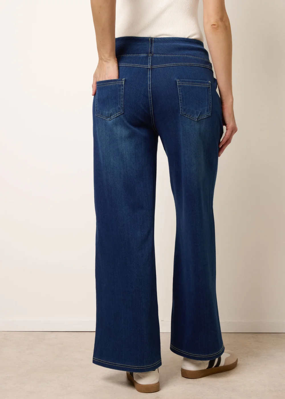 Blue Vanilla Navy Multi Stretch Deep Waistband Trousers - L Image 4