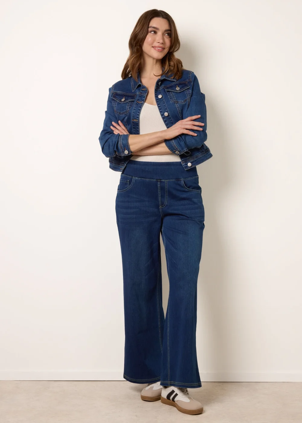 Blue Vanilla Navy Multi Stretch Deep Waistband Trousers - L Image 1