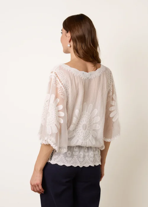 Blue Vanilla Ivory Sun Flower Lace Sleeve Blouse - S/M Image 4