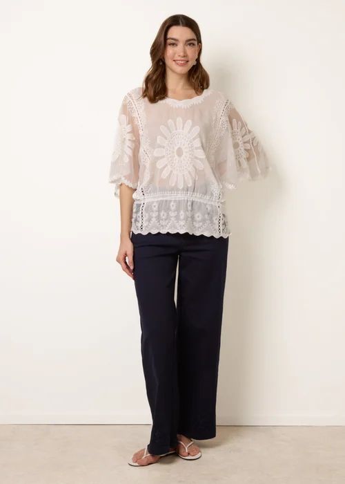 Blue Vanilla Ivory Sun Flower Lace Sleeve Blouse - M/L Image 4