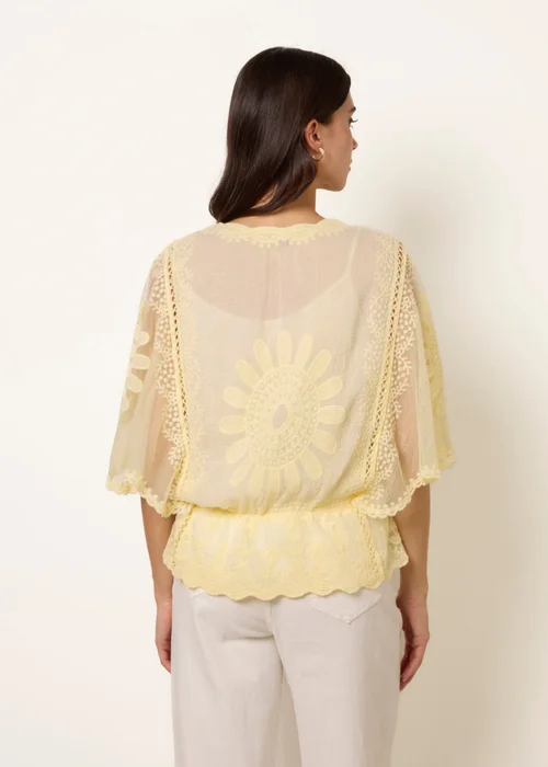 Blue Vanilla Yellow Sun Flower Lace Sleeve Blouse - S/M Image 4