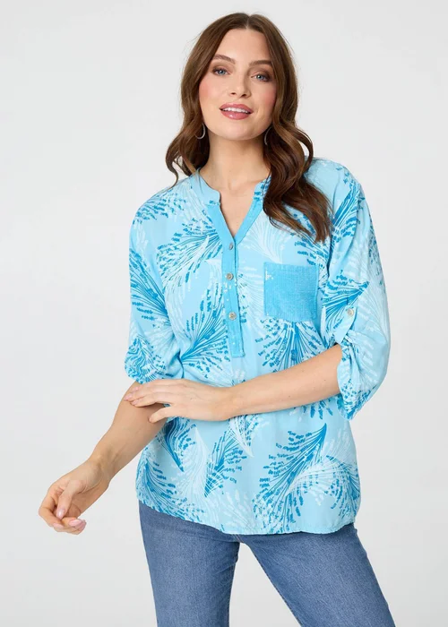 Izabel London Blue Printed Sequin 3/4 Sleeve Relaxed Blouse - 14 Image 1