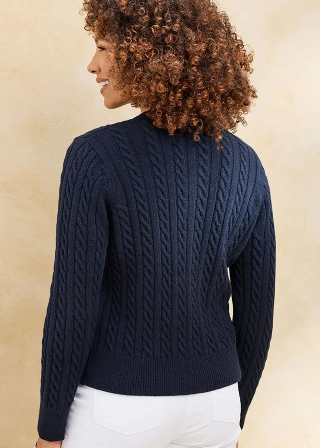 Cotton Traders Navy Cutest Cable Cardigan