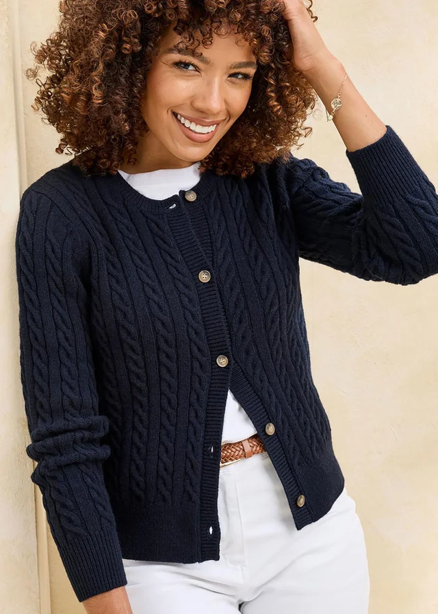 Cotton Traders Navy Cutest Cable Cardigan