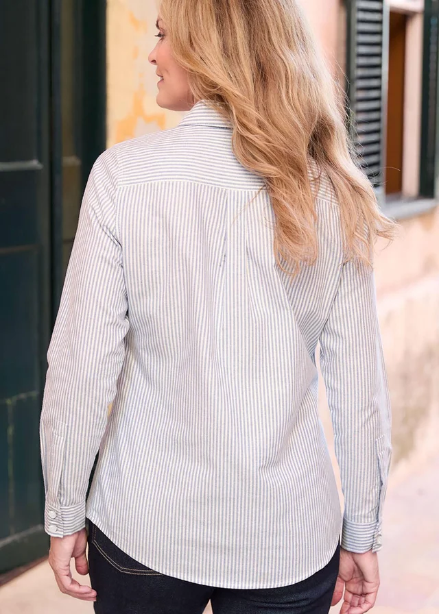 Cotton Traders Navy Stripe Oxford Shirt