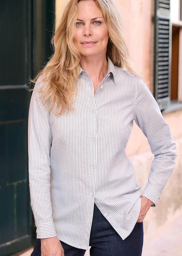 Cotton Traders Navy Stripe Oxford Shirt