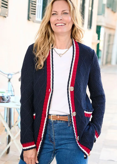 Cotton Traders Navy Longline Contrast Trim Cardigan - 14 Image 1
