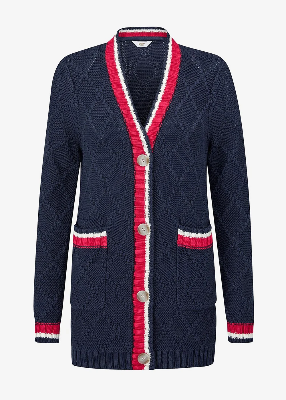 Cotton Traders Navy Longline Contrast Trim Cardigan - 14 Image 4