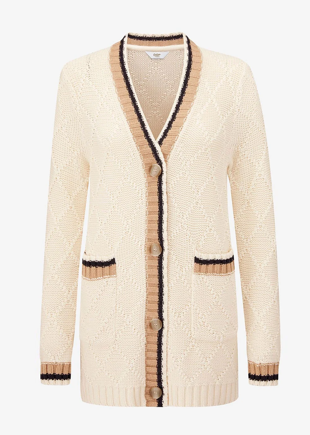 Cotton Traders Cream Longline Contrast Trim Cardigan - 10 Image 4