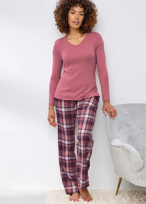 Cotton Traders Multi 2 Pack Long Sleeve Pointelle V Neck Tops - 24 Image 1