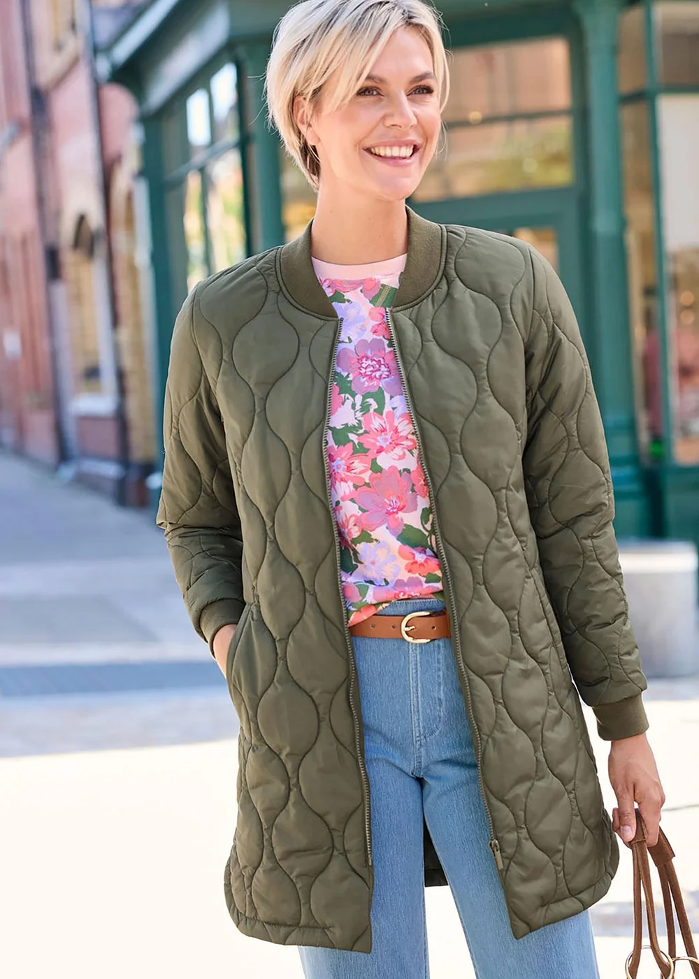 Cotton Traders Khaki Longline Padded Jacket - 16 Image 1