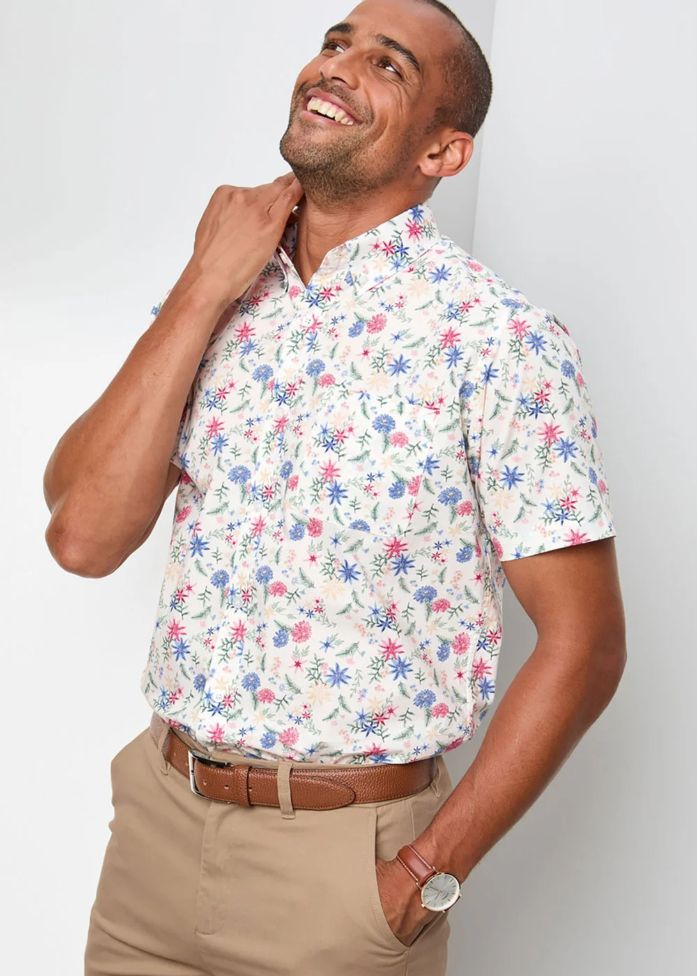 Cotton Traders White Short Sleeve Classic Poplin Print Shirt - 2XL Image 4
