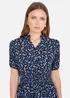 Yumi Navy Ditsy Floral Midi Shirt Dress With Ruched Waist - 10 Image 3