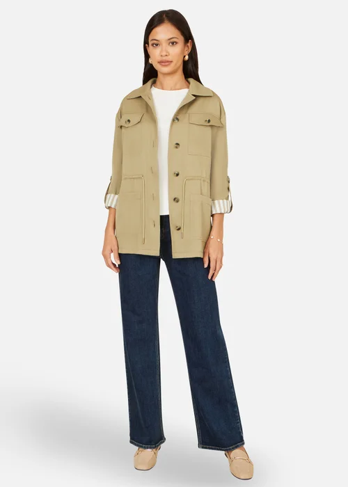 Yumi Green Utility Jacket With Drawstring Waist & Stripe Lining - 18 Image 2