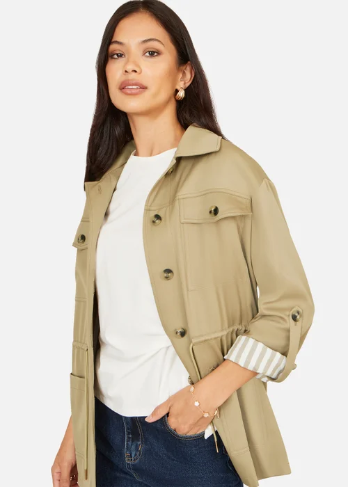 Yumi Green Utility Jacket With Drawstring Waist & Stripe Lining - 18 Image 3