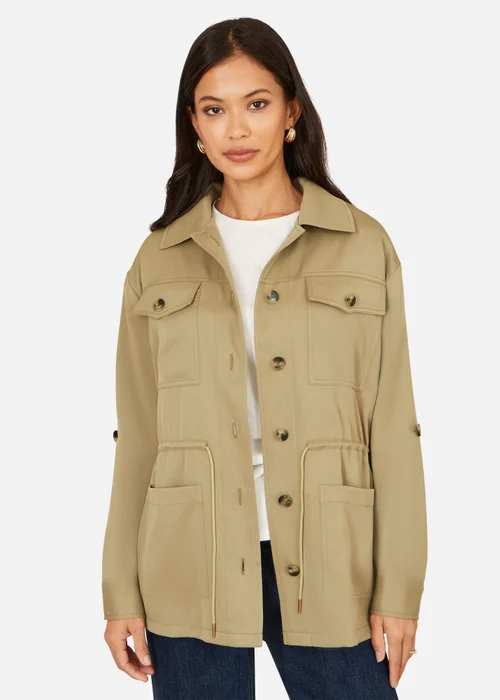 Yumi Green Utility Jacket With Drawstring Waist & Stripe Lining - 18 Image 1