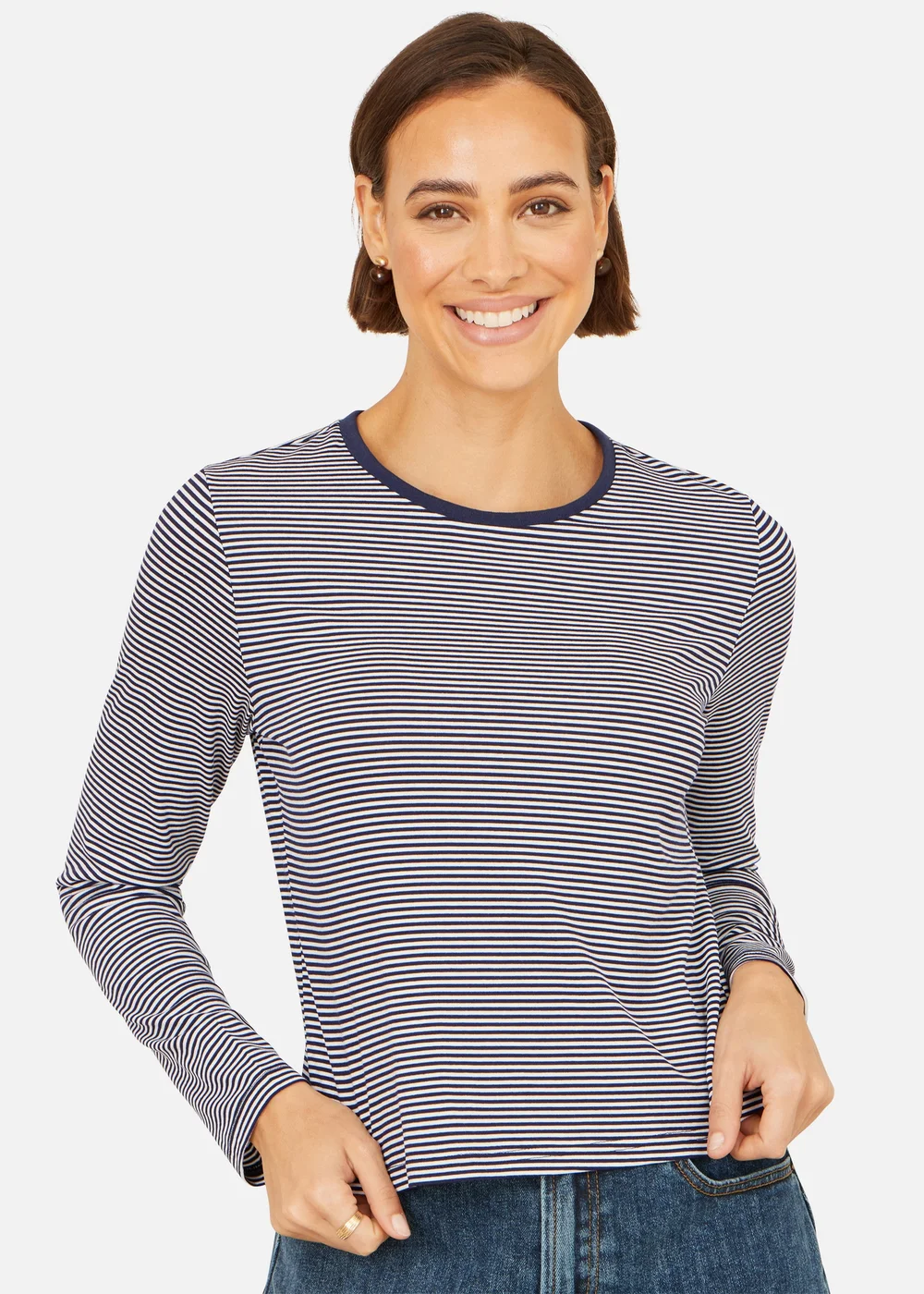 Yumi Navy Striped Jersey Long Sleeve T-Shirt - 16 Image 3