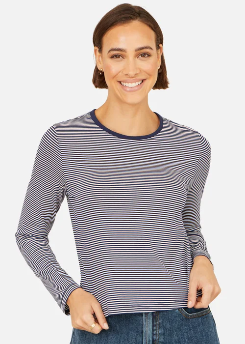 Yumi Navy Striped Jersey Long Sleeve T-Shirt - 16 Image 3