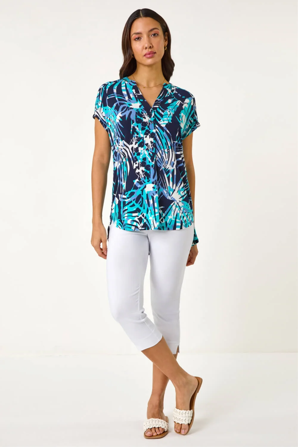 Roman Blue Textured Abstract Print Top - 12 Image 2