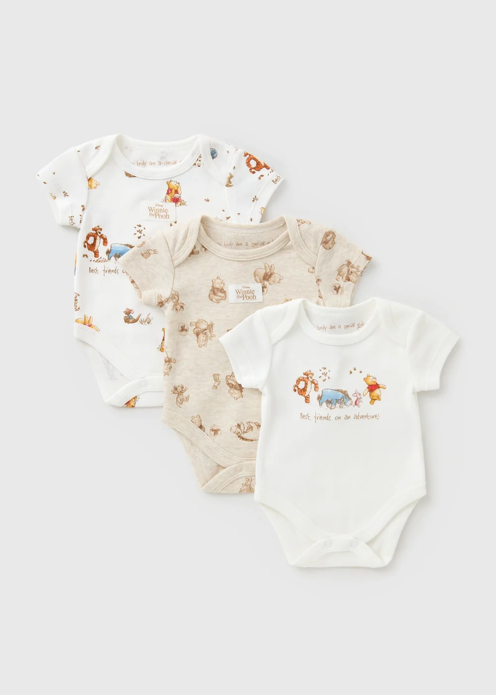Disney 3 Pack Baby Cream Winnie The Pooh Bodysuits (0-23mths) - First Size Image 1