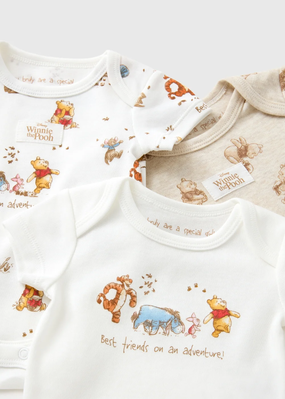 Disney 3 Pack Baby Cream Winnie The Pooh Bodysuits (0-23mths) - First Size Image 2