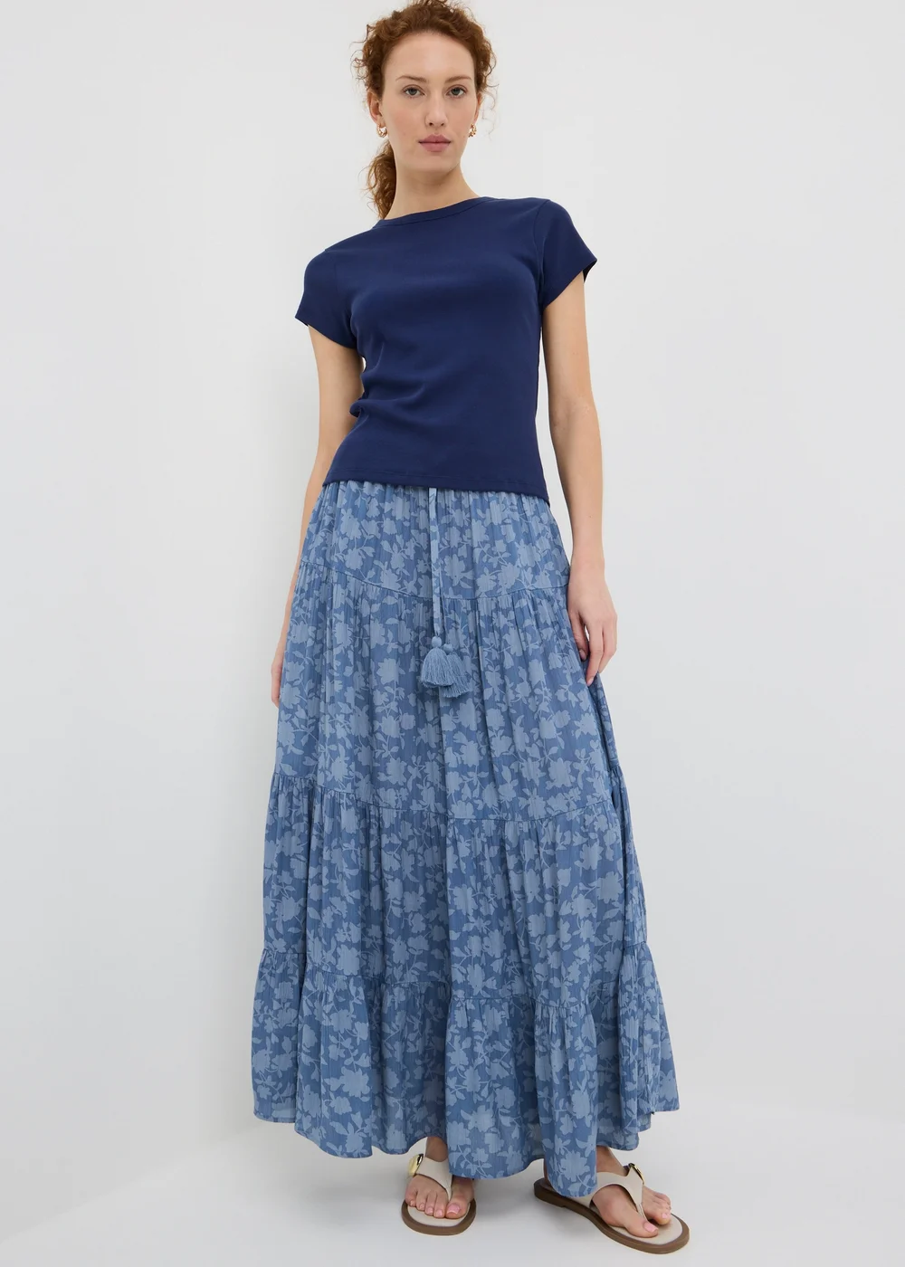 Blue Floral Tiered Maxi Skirt - 14 Image 1