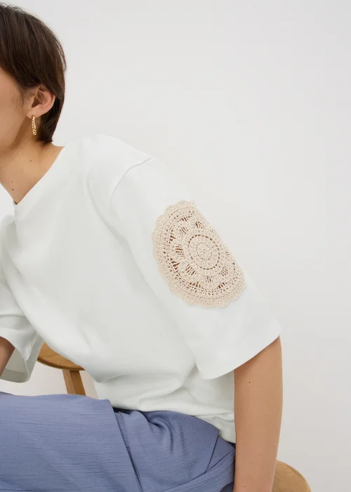 Ivory Crochet Patch T-Shirt - 14 Image 3
