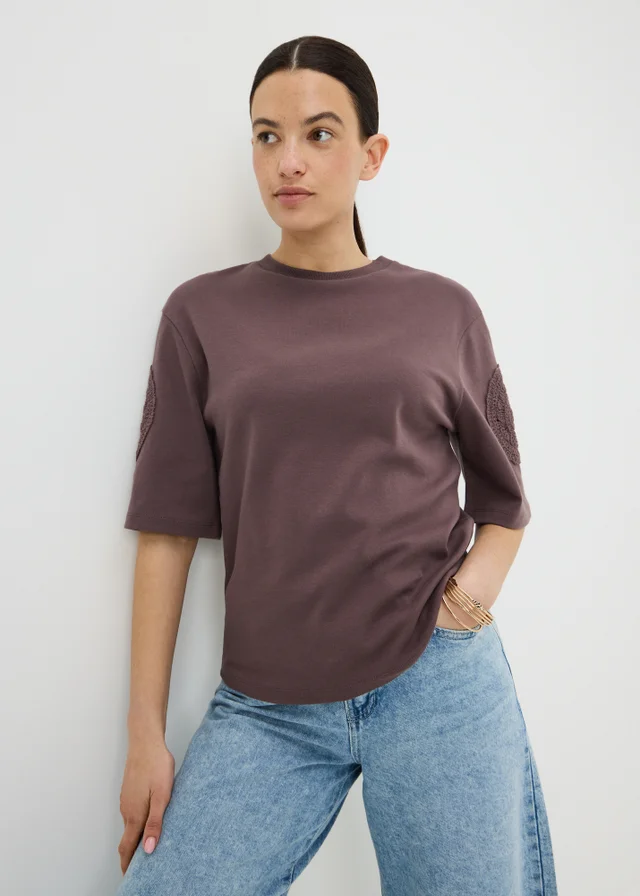 Chocolate Brown Crochet Patch T-Shirt