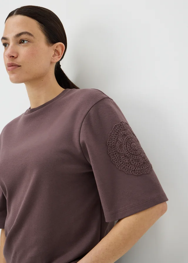 Chocolate Brown Crochet Patch T-Shirt