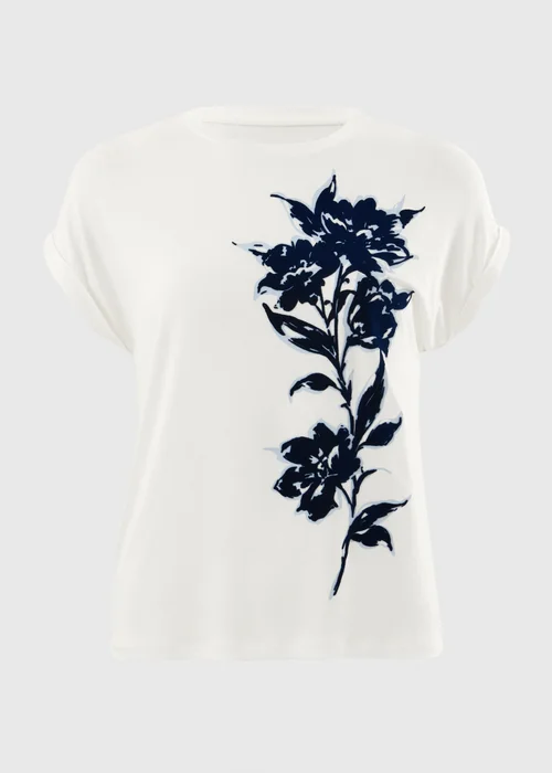 White Flocked Floral T-Shirt - 16 Image 4