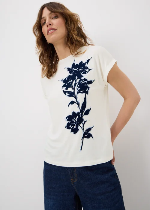 White Flocked Floral T-Shirt - 16 Image 1