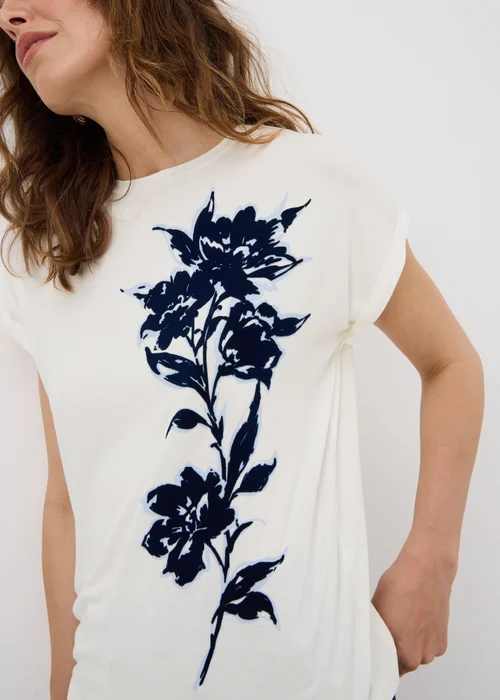 White Flocked Floral T-Shirt - 16 Image 3
