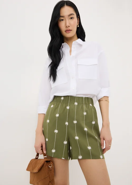 Papaya Petite Khaki Palm Tree Elasticated Shorts - 12 Image 1
