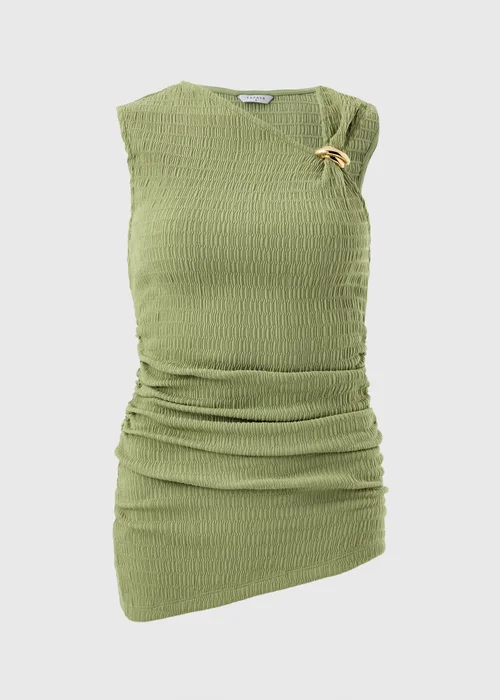 Olive Textured Asymmetric Sleeveless Co Ord Top - 12 Image 4