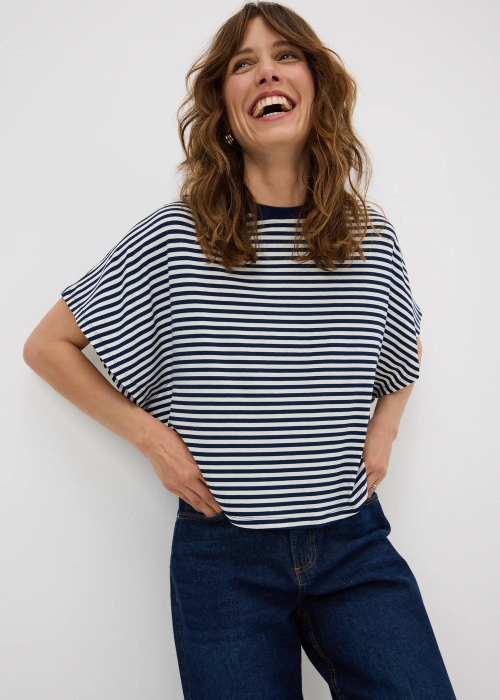 Navy Stripe Cape Sleeve Top - 22 Image 1