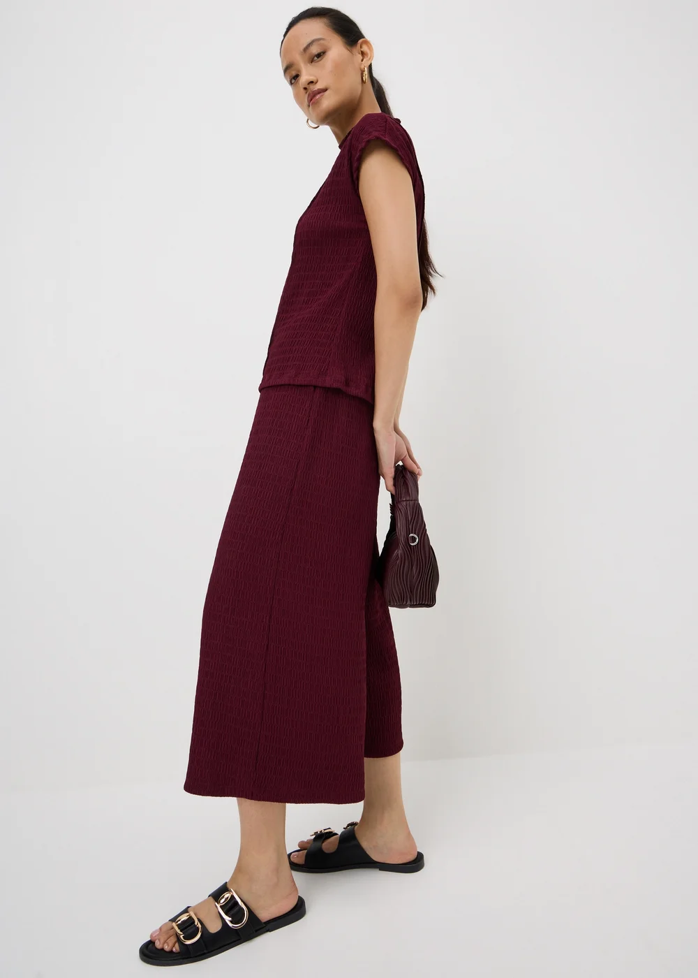 Berry Textured Culotte Co Ord Trousers - 12 Image 1