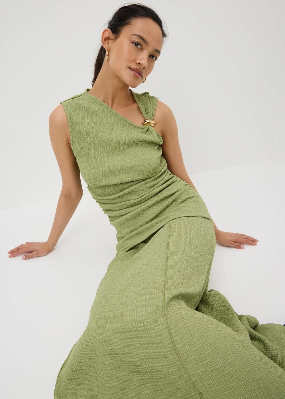 Olive Textured Jersey Co Ord Skirt - 8 Image 1