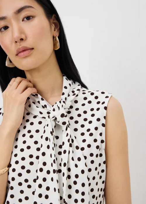 Cream Polka Dot Scarf Neck Vest Top - 22 Image 3