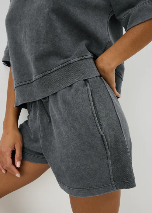 Charcoal Acid Wash Co Ord Jogging Shorts - XS Image 2