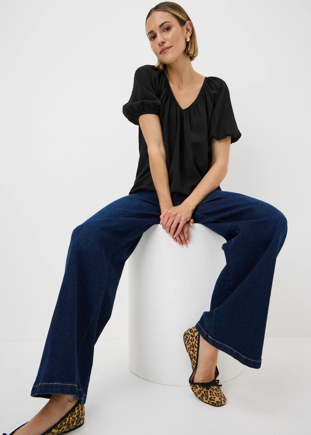 Black V Neck Popover Blouse - 12 Image 1